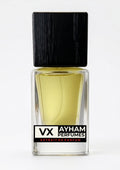 Perfume bottle with black cap and Ayham Perfumes label on a white background