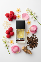 Perfume bottle with black cap and Ayham Perfumes label on a white background